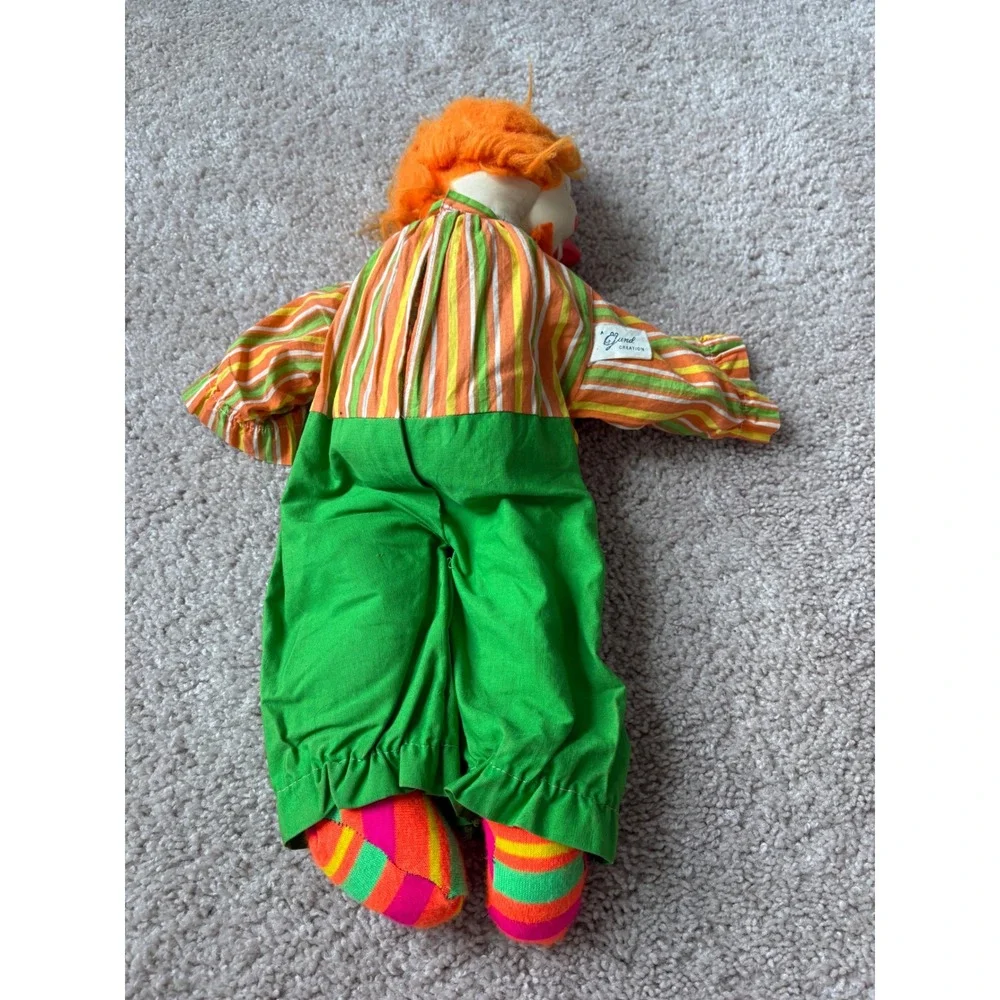 Vintage 1963 Gund J Swedlin Rubber Face Clown Doll Striped Plush Toy MCM 1960s